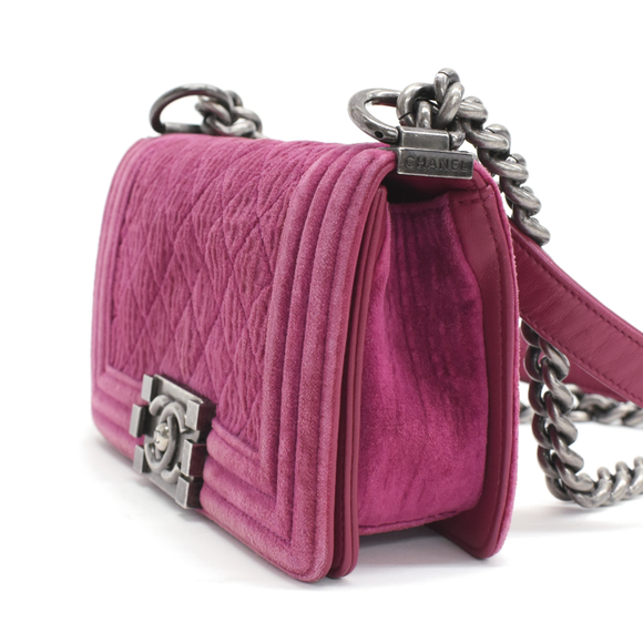 Chanel Chain Shoulder Pink Antique Velvet Boy Leather Bag - Picture 1 of 9
